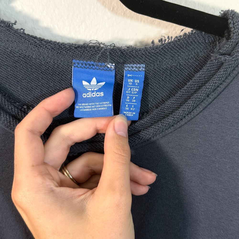 Adidas Originals Trefoil Logo Sweatshirt Raw Hem Distressed Sz S - Picture 3 of 5